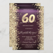 金ゴールドスパークルダイヤモンドバーガンディ60誕生日 招待状 (正面/裏面)