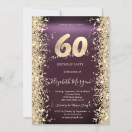 金ゴールドスパークルダイヤモンドバーガンディ60誕生日 招待状