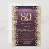 金ゴールドスパークルダイヤモンドバーガンディ80誕生日 招待状 (正面)
