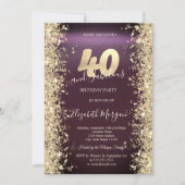金ゴールドスパークルダイヤモンドブルゴーニュ40歳の誕生日 招待状 (正面)