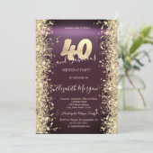 金ゴールドスパークルダイヤモンドブルゴーニュ40歳の誕生日 招待状 (スタンド正面)