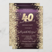 金ゴールドスパークルダイヤモンドブルゴーニュ40歳の誕生日 招待状 (正面/裏面)