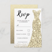 金ゴールドスパークルドレスすべての行事誕生日ブライダル 出欠カード (正面/裏面)