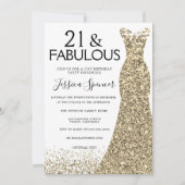 金ゴールドスパークルドレスガールズ21st誕生日パーティー 招待状 (正面)