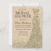 金ゴールドスパークルドレスシャンパンきらめくブライダルシャワー 招待状 (正面)