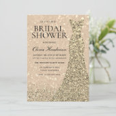 金ゴールドスパークルドレスシャンパンきらめくブライダルシャワー 招待状 (スタンド正面)