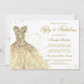 金ゴールドスパークルドレスファブラス50th誕生日パーティー 招待状 (正面)