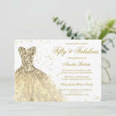 金ゴールドスパークルドレスファブラス50th誕生日パーティー 招待状 (スタンド正面)