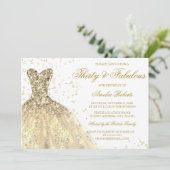 金ゴールドスパークルドレス女性30th誕生日パーティー 招待状 (スタンド正面)