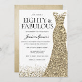 金ゴールドスパークルドレス女性80thバースデーパーティー 招待状 (正面/裏面)