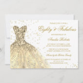 金ゴールドスパークルドレス女性80thバースデーパーティー 招待状 (正面)