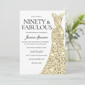 金ゴールドスパークルドレス90 & Fabulous 90誕生日 招待状 (スタンド正面)