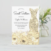 金ゴールドスパークルドレス&フラワーズスウィート16パーティー 招待状 (スタンド正面)