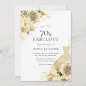 金ゴールドスパークルドレス&フラワーズ女性70誕生日 招待状 (正面)