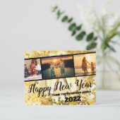 金ゴールドスパークルハッピーニューイヤー写真コラージュ葉書 ポストカード (スタンド正面)