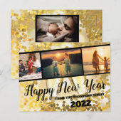 金ゴールドスパークルハッピーニューイヤー写真コラージュ葉書 ポストカード (正面/裏面)