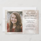 金ゴールドスパークルフォトファースト聖餐式 招待状 (正面)