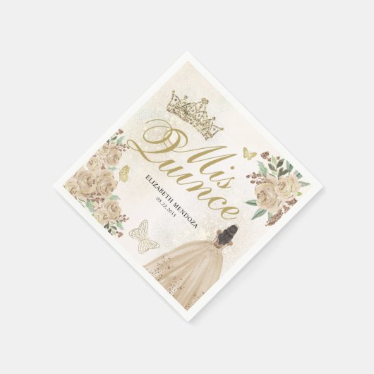 金ゴールドスパークルフローラプリンセスキンセアニラ誕生日 スタンダードカクテルナプキン (角)