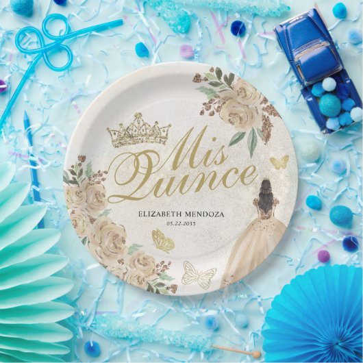 金ゴールドスパークルフローラプリンセスキンセアニラ誕生日 ペーパープレート (パーティー)