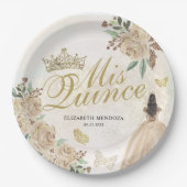 金ゴールドスパークルフローラプリンセスキンセアニラ誕生日 ペーパープレート (正面)