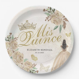 金ゴールドスパークルフローラプリンセスキンセアニラ誕生日 ペーパープレート