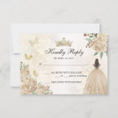 金ゴールドスパークルフローラプリンセスキンセアニラ誕生日 出欠カード (正面)