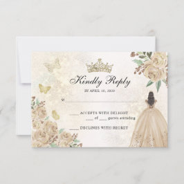 金ゴールドスパークルフローラプリンセスキンセアニラ誕生日 出欠カード