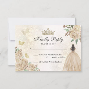 金ゴールドスパークルフローラプリンセスキンセアニラ誕生日 出欠カード