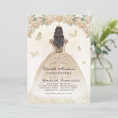 金ゴールドスパークルフローラプリンセスキンセアニラ誕生日 招待状 (スタンド正面)