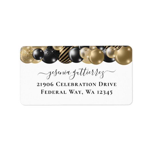 金ゴールドスパークルブラックキンセアニェラバルーンリターンラベ ラベル (正面)