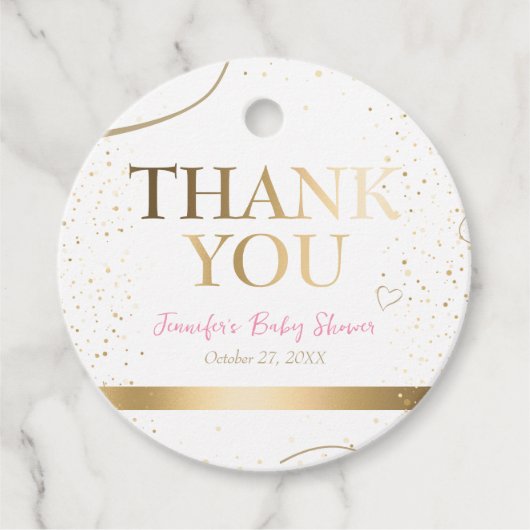 金ゴールドスパークルベビーシャワーありがとうメッセージカード フェイバータグ (正面)