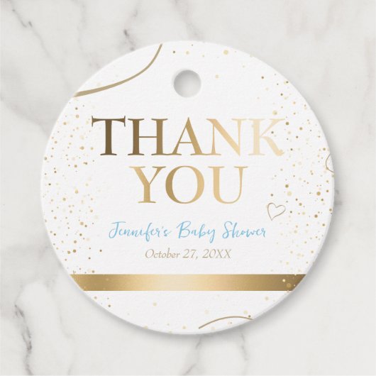 金ゴールドスパークルボーイ赤ちゃんシャワーありがとうメッセージカード フェイバータグ (正面)