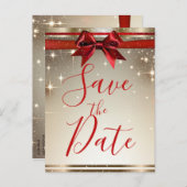 金ゴールドスパークルレッドボウエレガントホリデーザデイト 案内ポストカード (正面/裏面)