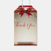 金ゴールドスパークルレッドボウシックエレガントホリデーパーティー ギフトタグ (正面)