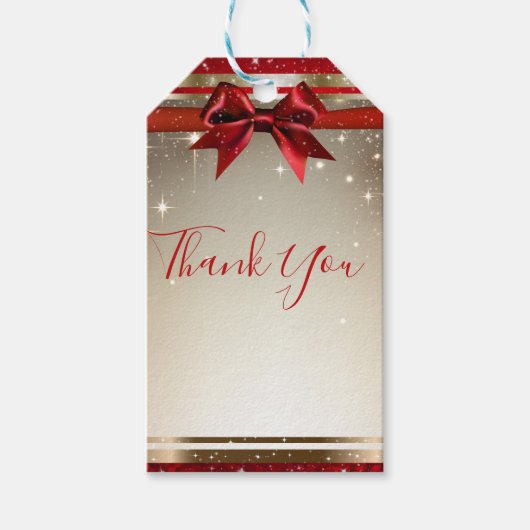 金ゴールドスパークルレッドボウシックエレガントホリデーパーティー ギフトタグ (正面)