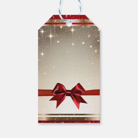 金ゴールドスパークルレッドボウシックエレガントホリデーパーティー ギフトタグ (裏面)