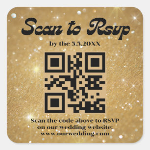 金ゴールドスパークルレトロスクリプトrsvp qrコード結婚s スクエアシール