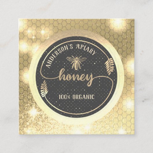 金ゴールドスパークルヴィンテージエレガントのブランチロゴ スクエア名刺 (正面)