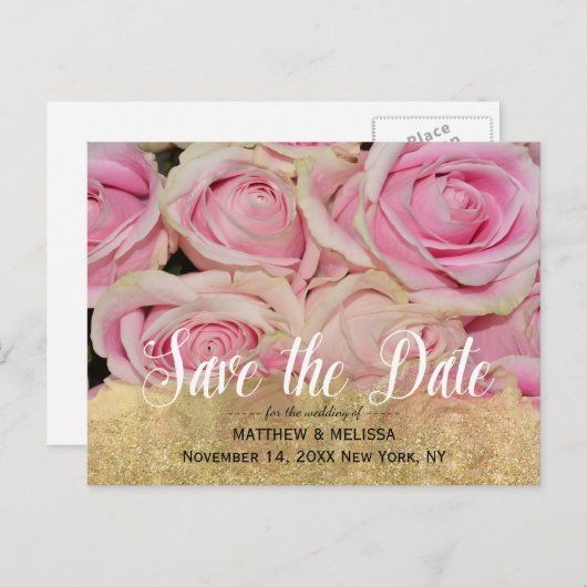 金ゴールドスパークル写真を保存パーソナライズされたする 案内ポストカード (正面/裏面)