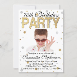 金ゴールドスパークル紙吹雪写真70th誕生日パーティー 招待状