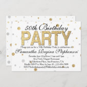 金ゴールドスパークル紙吹雪50th誕生日パーティー 招待状 (正面/裏面)