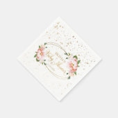 金ゴールドスパークル赤面ピンクフローラベビーガールシャワー スタンダードカクテルナプキン (角)