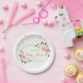 金ゴールドスパークル赤面ピンクフローラベビーガールシャワー ペーパープレート (パーティー)
