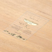 金ゴールドスパークル、ガラス、紫ブライダルシャワー アクリル招待状 (レイダウン)