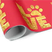金ゴールドスパークル – 赤の上にポープリントの愛 ラッピングペーパー (ロールコーナー)