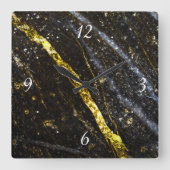 金ゴールドスパースパーリーの黒岩のクロック顔 スクエア壁時計 (正面)