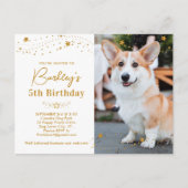 金ゴールドスパーソナライズされたツペットフォトドッグ誕生日 インビテーションポストカード (正面)