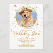 金ゴールドスパーソナライズされたツペットフォトドッグ誕生日 インビテーションポストカード (正面)