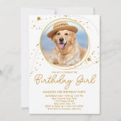 金ゴールドスパーソナライズされたツペットフォトドッグ誕生日 招待状 (正面)