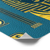 金ゴールドスフィンクスの頭と青のエジプトの象形文字 ポスター (角)